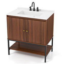 31 Inch Bathroom Vanity Sink Combo with Doors and Open Shelf-Walnut - Co... - $397.49
