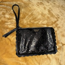 Victoria&#39;s Secret Wristlet Clutch Purse Black/Metallic Zip Top Make Up Case Bag - £9.01 GBP