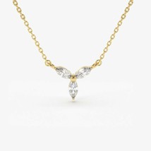 1/3CT Marquise Cut Moissanite 14K Yellow Gold Plated Three Stone Flower Pendant - £128.93 GBP