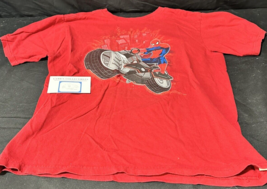 Marvel Disney Store Authentic Spider-man on motorcycle size L 10/12 Red T-shirt - $14.53