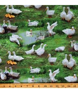 Cotton Ducks Ducklings Birds Farm Animals Green Fabric Print By The Yard... - £25.16 GBP