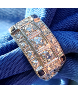 EARTH MINED DIAMOND Deco Statement Ring Antique PLATINUM Sapphire 14K GO... - $3,605.25