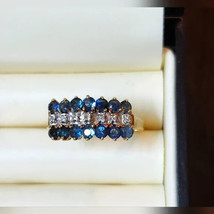 Fine Natural Sapphire And Diamond 10K Yellow Gold Vintage Ring - £329.27 GBP