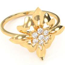 Classy Diamond Encrusted Cocktail Ring In 14k Yellow Gold - £234.58 GBP