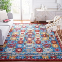 SAFAVIEH Aspen Collection 5&#39; x 8&#39; Blue / Red APN505A Handmade Boho Wool Area Rug - £197.69 GBP