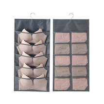 5+10 Grids Underwear Storage Bag Non-woven Double-sided Hanging Storage Bag(Grey - £1.57 GBP