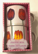 Set of 2 Vibrant White Tulip Ceramic Stacking Mug 17 oz. Coffee Tea 6836... - $26.30