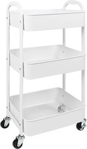 3-Tier Rolling Utility Cart With Caster Wheels,Easy Assembly, For, White - £34.35 GBP