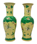 Vintage Yellow Chinoiserie Asian Porcelain Vases-A Pair - £545.99 GBP