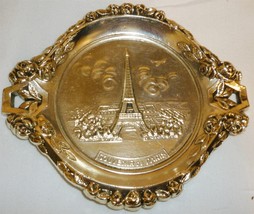 VINTAGE SOUVENIR PARIS FRANCE METAL ASHTRAY SET OF 2 - £12.64 GBP