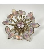 Vintage Moonglow Purple Pink Crystal Rhinestone Flower Brooch 2 1/4&quot; Uns... - $23.96 CAD
