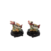 Chinese Dragon Turtle Figurines Lot of 2 Sculptures Painted Resin 2.25&quot; ... - £38.03 GBP