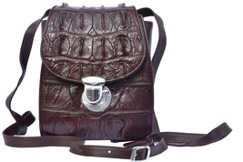 Optimal Dark Brown Classy Style Real Crocodile Horn Back Leather Ladies Handbag - £153.76 GBP