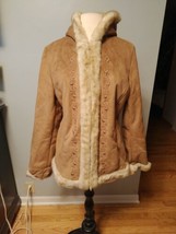 Croft&amp; Barrow Coat Brown Faux Fur Coat size M Hooded Zip Closer - $29.92