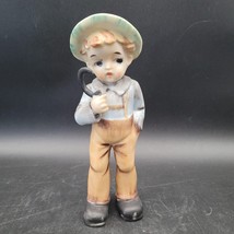 Vintage Rare Ceramic Country Farmer Boy In Overalls Holding Sickle 8&quot; Fi... - $910.26 MXN