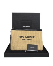 New Woven Rive Gauche Over-sized Pouch Natural Raffia Clutch - £768.35 GBP