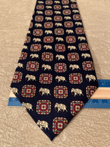 Silk Elephant Pointed Neck Tie- Rene Chagal -3.5”W Blue/Red Geometric EUC - £2.72 GBP