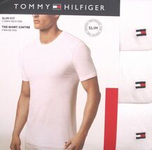 3 TOMMY HILFIGER SLIM FIT SIZE MEDIUM WHITE CREW NECK T-SHIRTS UNDERSHIRTS - $34.90