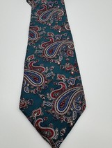 Christian Dior Made in USA Italy Woven Silk Green Blue Red Paisley Tie Necktie - £7.59 GBP