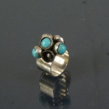 Vintage Natural Stone Turquoises Finger Rings Boho Ethnic Handmade Metal   Knuck - £7.56 GBP