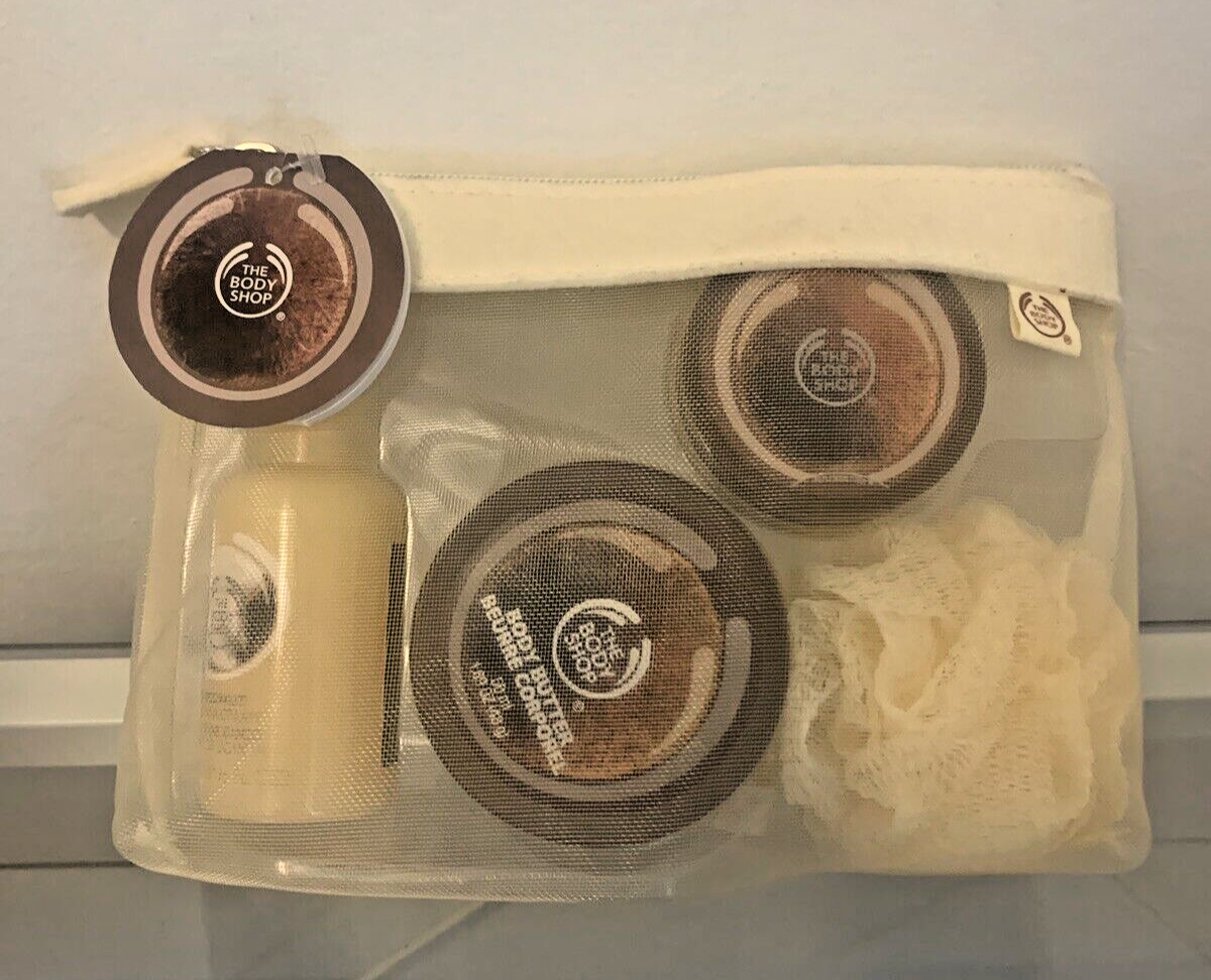 Body Shop 4pc Coconut Set Shower Cream Body Butter Cream Scrub Travel Po... - $27.88
