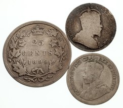 Canada Menge Von 3 Silber Münzen (1903 10C VG, 1921 10C VF , 1899 25C Fein) - £58.34 GBP