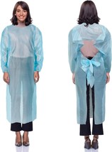 Disposable Gowns 47&quot; Long, Pack of 100 Blue Isolation Gowns Large - 1 mil - £118.13 GBP