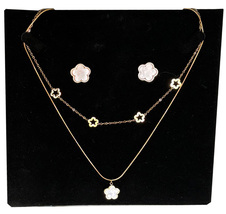 golden double layer stainless steel necklace and flower-shaped hoops set - £11.07 GBP