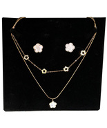 golden double layer stainless steel necklace and flower-shaped hoops set - £11.00 GBP