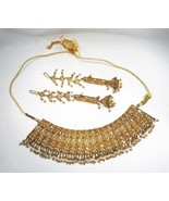 Estate Gold Plated Huge India Necklace &amp; Jhumkas Earrings Set C1901 - £37.21 GBP