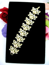 Judy Lee Bracelet Vintage Faux Pearls &amp; Ab Rhinestone Links Goldtone Florals - £24.52 GBP