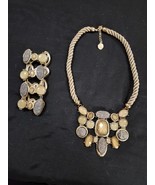 Bill Blass Cabochon Necklace &amp;Bracelet 2pc Set  Gold &amp; Tan Statement  Rh... - $25.71 CAD