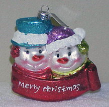 2010 Mr &amp; Mrs Snowman Glass Christmas Ornament by Christopher Radko - IOB - £13.56 GBP