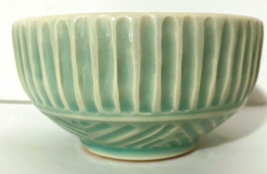 Susan Gallagher Studio Art Pottery Carved Bowl Green Beige 2.5&quot;H 5&quot;W Han... - $22.49