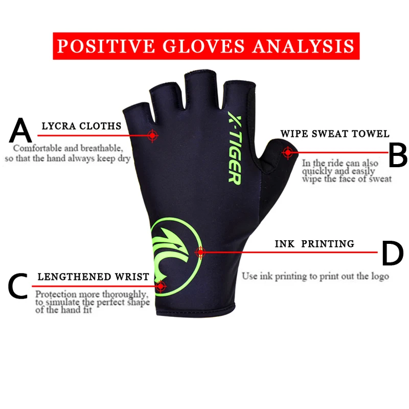 Utdoor protect mtb bike gloves washable breathable polyester spandex half finger racing thumb200