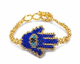 Mia Jewel Shop Hamsa Hand Evil Eye Guatemalan Czech Glass Seed Beaded Bracelet - - £12.58 GBP