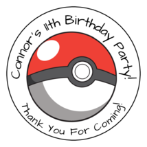 12 Personalized Pokemon Birthday Party Favor Stickers, Labels, 2.5&quot; Pokeball - £9.58 GBP