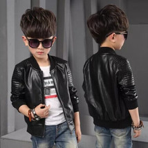Black Stylish Kids Leather Jacket Genuine Lambskin Boy Party Bomber Kids... - $94.67+