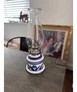 Lamplight Farms USA Stoneware Kerosene Lamp ceramic base cobalt blue white - $739.33 MXN