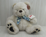 DanDee tan beige cream plush teddy bear blue bear face bow pawprints sit... - $24.74