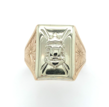 10k Yellow and White Gold Men&#39;s Ring with Crest Hand Engraved Size 9.75 ... - £502.51 GBP