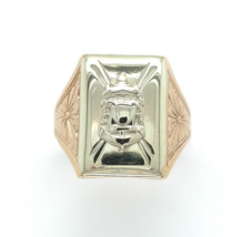 10k Yellow and White Gold Men&#39;s Ring with Crest Hand Engraved Size 9.75 ... - £502.51 GBP