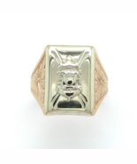 10k Yellow and White Gold Men&#39;s Ring with Crest Hand Engraved Size 9.75 ... - $859.80 CAD