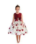 Posh Red/White Floral Embroidered Flower Girl Holiday Dress, Crayon Kids... - £35.46 GBP+
