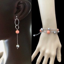 Upcycled Salmon Peach Beads Lightweight Chain Everyday Bracelet Earrings... - $11.88