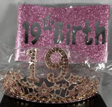 19Th Birthday Rose Gold Sash for Girls, Rose Gold Birthday Star Crown 19 - £12.42 GBP