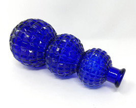 Glass Genie Bottle Empoli Cobalt Blue Triple Gourd Waffle No Stopper VTG 10”H - £33.31 GBP