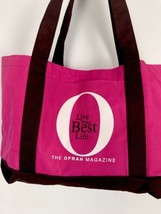 Oprah Magazine Live Your Best Life Pink Brown Canvas Tote Shopper Bag Purse - $19.99