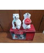 Gibson Coca-Cola Playtime Polar Bear Cubs Salt &amp; Pepper Shakers in Box  ... - £10.99 GBP