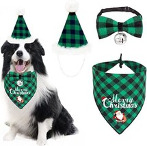 Comtraker Dog&#39;s Plaid Christmas Bandana, Hat, Bow Tie Set - Small / Medi... - $11.61
